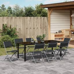 Berkfield Home 9 Piece Garden Dining Set Black Textilene & Steel - thumbnail 4