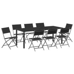 Berkfield Home 9 Piece Garden Dining Set Black Textilene & Steel - thumbnail 2