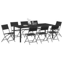Berkfield Home 9 Piece Garden Dining Set Black Textilene & Steel - thumbnail 3