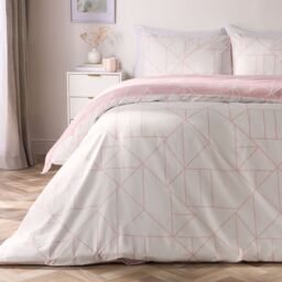 OHS Geometric Reversible Bedding Set Soft Duvet Cover with Pillowcase in Pink - Size: Double - thumbnail 2