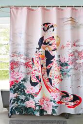 Neel Blue Woman Art Printed Bathroom Shower Curtain, Polyester Fabric Water Resistant - Size: 180 cm width x 200 cm drop