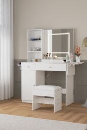 Living and Home Dressing Table with LED Illuminated Mirror in White - thumbnail 2