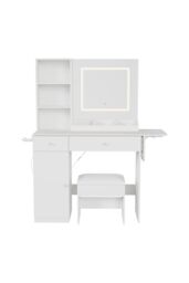 Living and Home Dressing Table with LED Illuminated Mirror in White - thumbnail 3