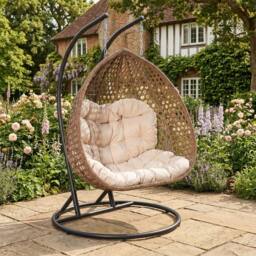 Rosewood & Stone Home Bodiam - Double Egg Chair in Cream on Brown - Size: 2 Seater