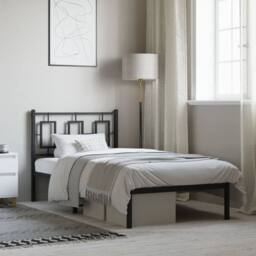 Berkfield Home Metal Bed Frame without Mattress with Headboard Black 90x190cm - Size: 90x190 cm - thumbnail 2