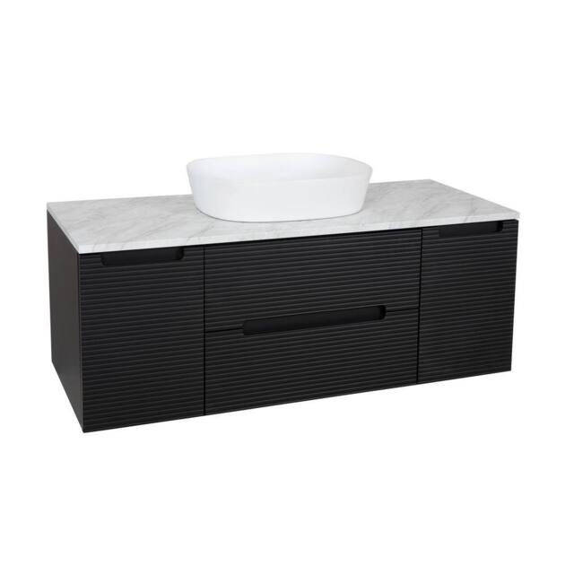 Bathroom Kingdom Monza Black & Grey Fluted Wall Hung Vanity Drawer Basin 1200mm - image 1