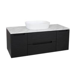 Bathroom Kingdom Monza Black & Grey Fluted Wall Hung Vanity Drawer Basin 1200mm - thumbnail 1