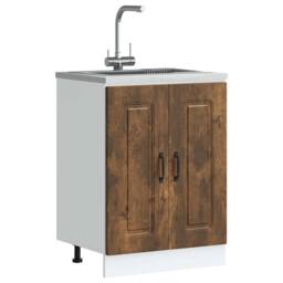 Berkfield Home Sink Base Cabinet Kalmar Smoked Oak 60x46x81.5 cm Engineered Wood in Brown - thumbnail 2