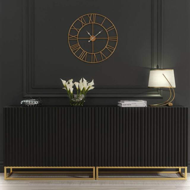 Mex Furniture LTD Sideboard Ripple Duo 200cm - Black with Fluted Doors - image 1