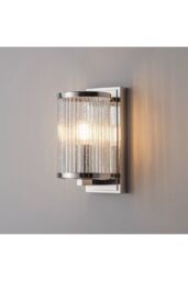 Netlighting Easton 1 Light Wall Bright Nickel Ribbed Glass With Bubbles E14 in Grey - thumbnail 2