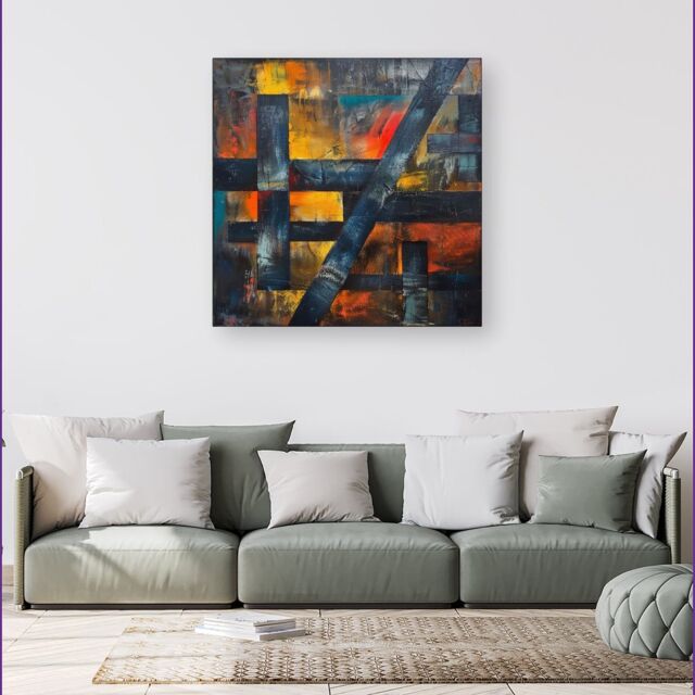 Warren Reed - Designer Geometric Interplay: Abstract Patterns Canvas - Size: w40 inch x h40 inch - image 1