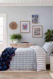 Helena Springfield 'Jones Check' Brushed Cotton Duvet Cover Set in Navy - Size: Single - thumbnail 1