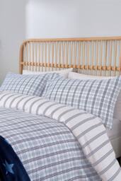 Helena Springfield 'Jones Check' Brushed Cotton Duvet Cover Set in Navy - Size: Single - thumbnail 2