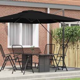 Berkfield Home Modern Cantilever Roma Parasol Black 286x285x265 cm Aluminium - Size: 286 x 285 x 265 cm - thumbnail 2