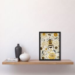 "Artery8 Honey Bee Flowers Bright Stylised Floral Design Framed Art Print in Yellow - Size: W12"" x H16""" - thumbnail 4