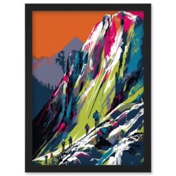 Artery8 Hikers on Helvellyn Mountain Ridge Landscape Artwork Framed Wall Art Print A4 in Black - thumbnail 1