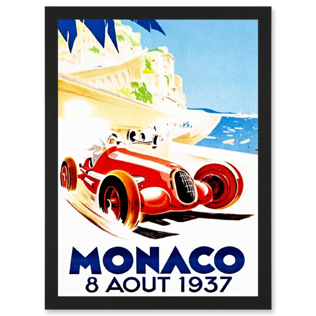 Artery8 Advert Racing Car Monaco 1937 Grand Prix A4 Artwork Framed Wall Art Print in Black - image 1