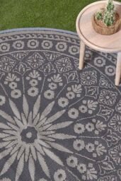 Homescapes Luxury Round Outdoor Rug Waterproof Reversible, Black Mandala - Size: 160 cm diameter - thumbnail 2