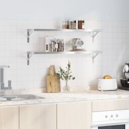 Berkfield Home Wall Shelves 2 pcs 100x23.5x3 cm Silver Stainless Steel - thumbnail 3