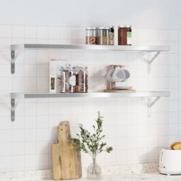 Berkfield Home Wall Shelves 2 pcs 100x23.5x3 cm Silver Stainless Steel