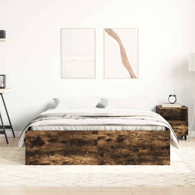 Berkfield Home Modern Bed Frame Smoked Oak 140x190 cm in Brown - image 1