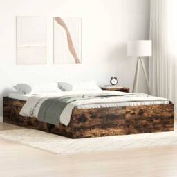 Berkfield Home Modern Bed Frame Smoked Oak 140x190 cm in Brown - thumbnail 2