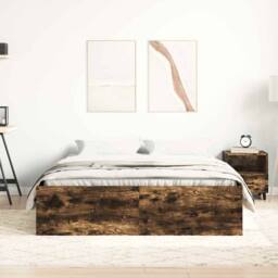 Berkfield Home Modern Bed Frame Smoked Oak 140x190 cm in Brown - thumbnail 1