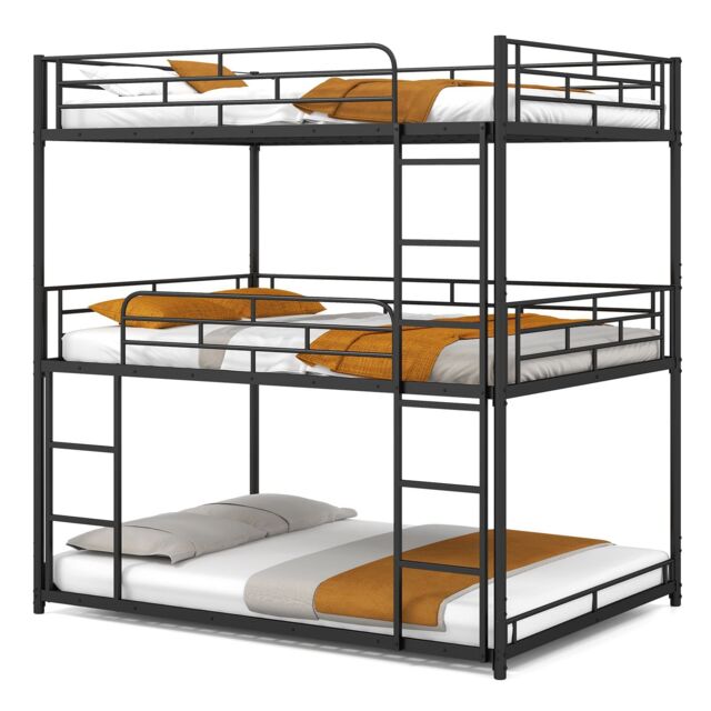 Gymax Metal Triple Bunk Bed Double Over Double Over Double Bunk Bed-Black in Black - image 1