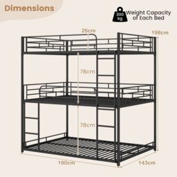 Gymax Metal Triple Bunk Bed Double Over Double Over Double Bunk Bed-Black in Black - thumbnail 2