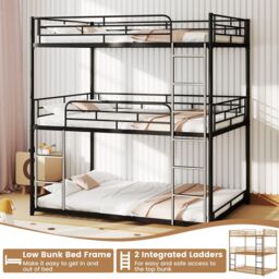 Gymax Metal Triple Bunk Bed Double Over Double Over Double Bunk Bed-Black in Black - thumbnail 3