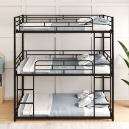 Gymax Metal Triple Bunk Bed Double Over Double Over Double Bunk Bed-Black in Black - thumbnail 6