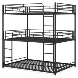 Gymax Metal Triple Bunk Bed Double Over Double Over Double Bunk Bed-Black in Black - thumbnail 9