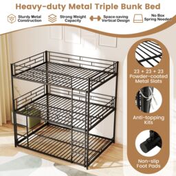Gymax Metal Triple Bunk Bed Double Over Double Over Double Bunk Bed-Black in Black - thumbnail 4
