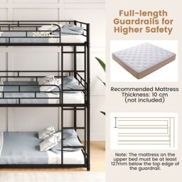 Gymax Metal Triple Bunk Bed Double Over Double Over Double Bunk Bed-Black in Black - thumbnail 5