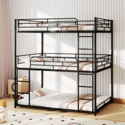 Gymax Metal Triple Bunk Bed Double Over Double Over Double Bunk Bed-Black in Black - thumbnail 8