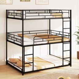 Gymax Metal Triple Bunk Bed Double Over Double Over Double Bunk Bed-Black in Black - thumbnail 7