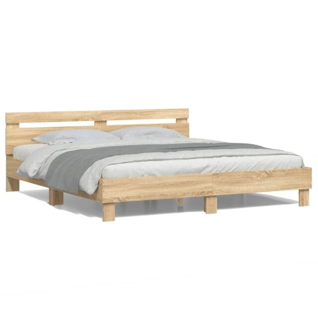 Berkfield Home Bed Frame with LED without Mattress Sonoma Oak 160x200 cm in Brown - image 1