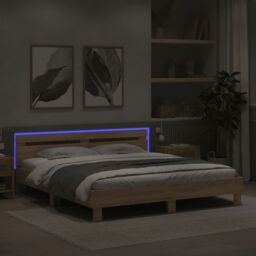 Berkfield Home Bed Frame with LED without Mattress Sonoma Oak 160x200 cm in Brown - thumbnail 4