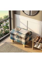 Living and Home Linen Upholstered Storage Ottoman in Blue