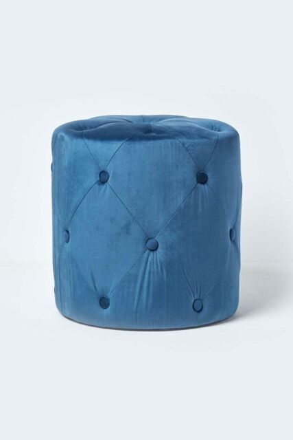 Homescapes Windsor Velvet Footstool in Navy - image 1