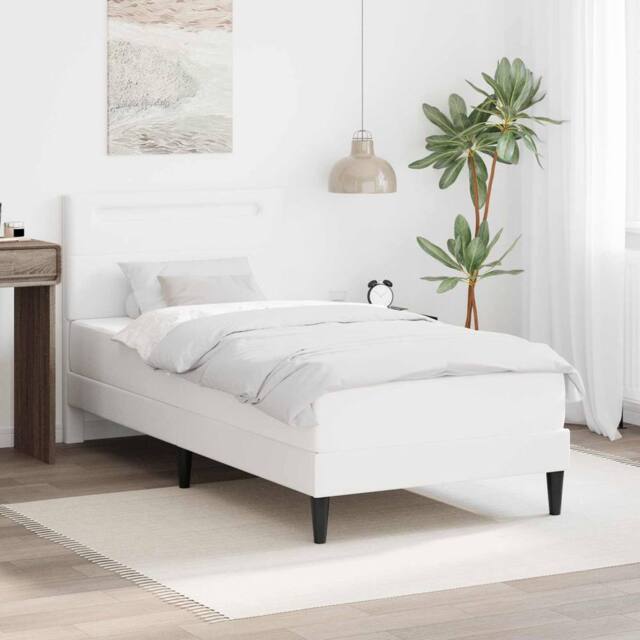 Berkfield Home Bed Frame with LED Strip Lights White 90 x 190 cm Faux Leather - image 1