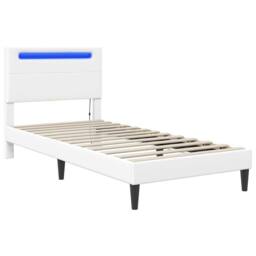 Berkfield Home Bed Frame with LED Strip Lights White 90 x 190 cm Faux Leather - thumbnail 5