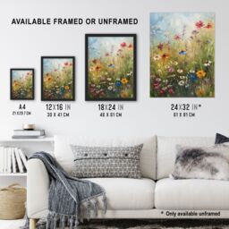 "Artery8 Spring Wildflowers Oil Painting Colourful Floral Wall Art Print in Green - Size: W24"" x H32""" - thumbnail 3