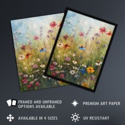 "Artery8 Spring Wildflowers Oil Painting Colourful Floral Wall Art Print in Green - Size: W24"" x H32""" - thumbnail 2