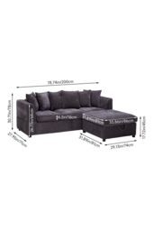 Living and Home Chenille Upholstered 3-Seater Sectional Sofa with Storage Ottoman & 6 Pillows in Grey - thumbnail 6