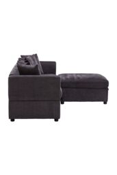 Living and Home Chenille Upholstered 3-Seater Sectional Sofa with Storage Ottoman & 6 Pillows in Grey - thumbnail 4
