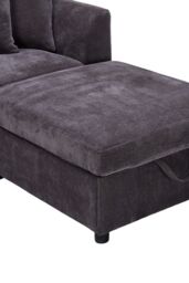Living and Home Chenille Upholstered 3-Seater Sectional Sofa with Storage Ottoman & 6 Pillows in Grey - thumbnail 5