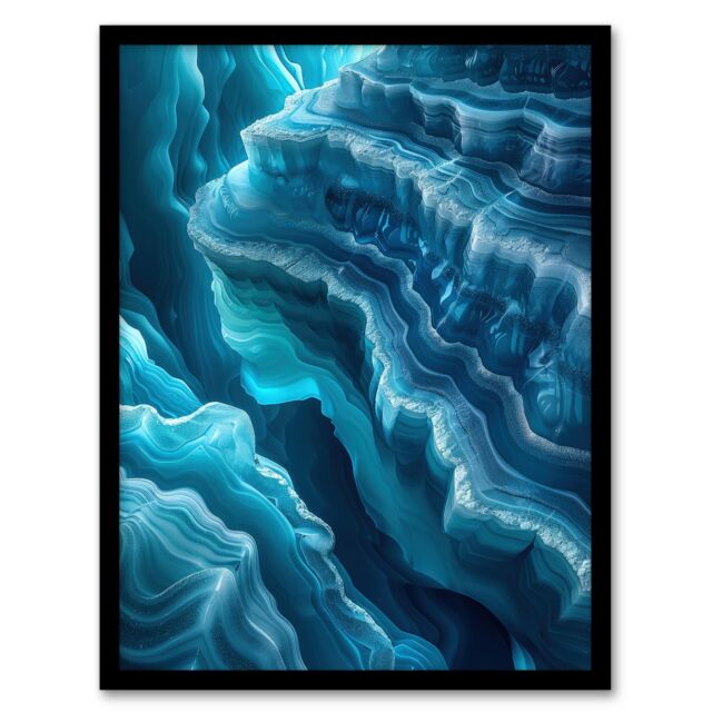 "Artery8 Wall Art Print Luminescent Blue Ice Glacier Abstract Canyon Art Framed Poster in Black - Size: W12"" x H16""" - image 1