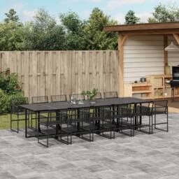 Berkfield Home 13 Piece Garden Dining Set Black Poly Rattan - thumbnail 2