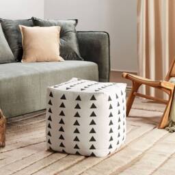 Wyld and Coco Boho Cotton Pouffe 45 x 45 cm White Black Geometric Pattern Handmade - thumbnail 1